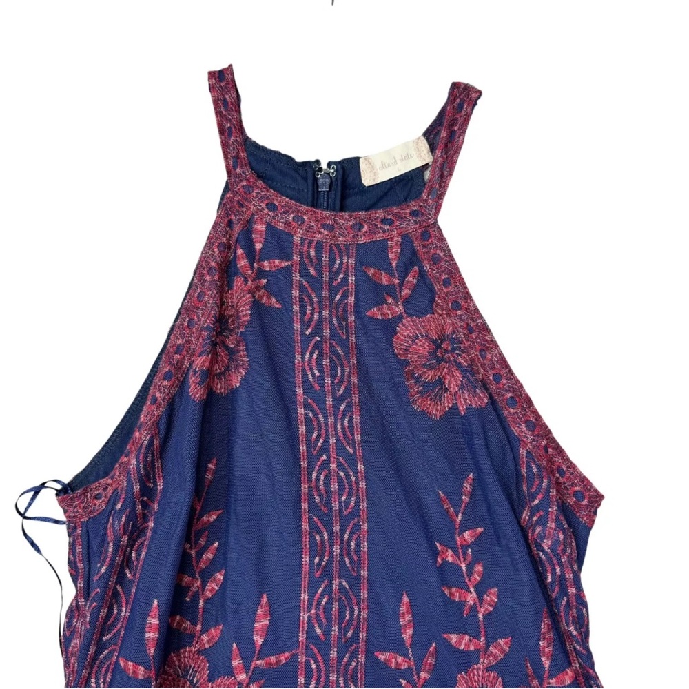 Boho Chic Floral Embroidered Maxi Dress - Blue and Pink